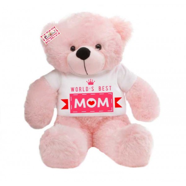 2 feet big pink teddy bear wearing Worlds Best Mom T-shirt